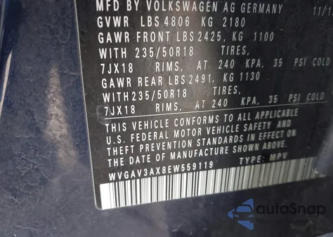 2014 Volkswagen Tiguan Sel from USA, damaged, VIN WVGAV3AX8EW559119